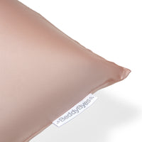 beddybyes blush pink Silk Queen Pillowcase logo label