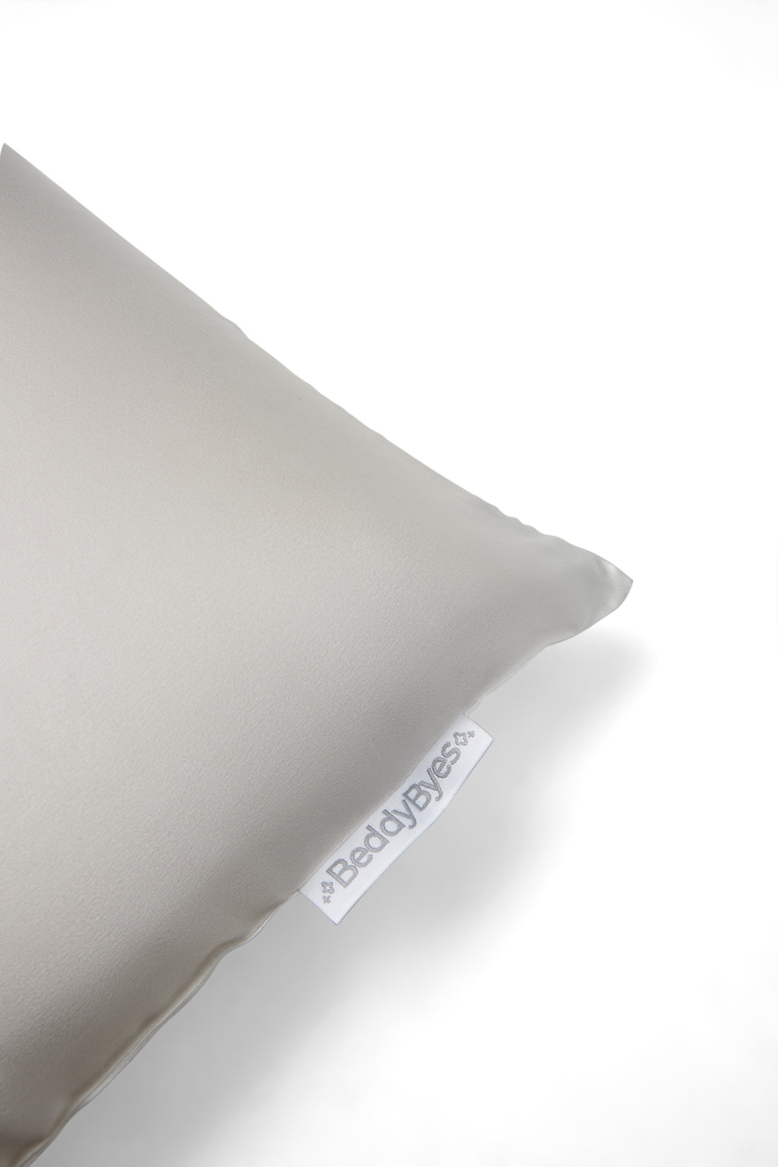 beddybyes blush silver grey Queen Pillowcase logo label