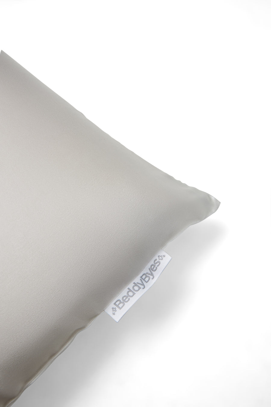 beddybyes blush silver grey Queen Pillowcase logo label