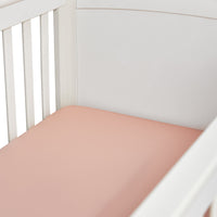 BeddyByes Blush Pink Silk Cotbed Fitted Sheet in cot bed mattress